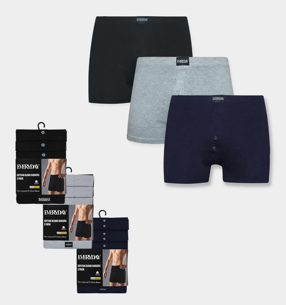 EVERYDAY MENS BOXERS 3 COLOURS